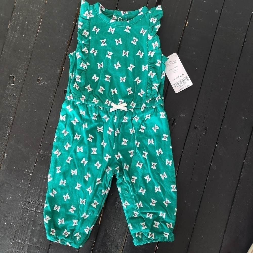 Carter's NWT Green Butterfly Jumpsuit Sleeveless Baby Girl 3 Months